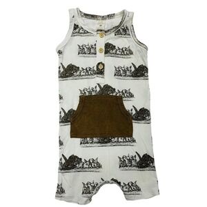 Kate Quinn Romper White Rabbit Print Bamboo Henley Kids 6-12m Woodland